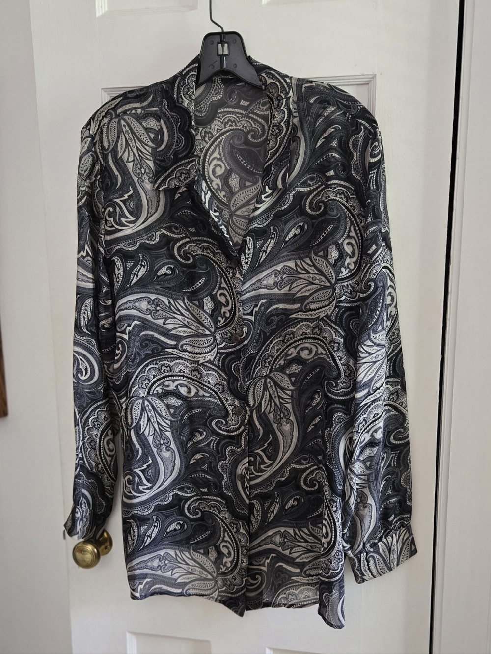 Black & White Paisley Button-Up Blouse